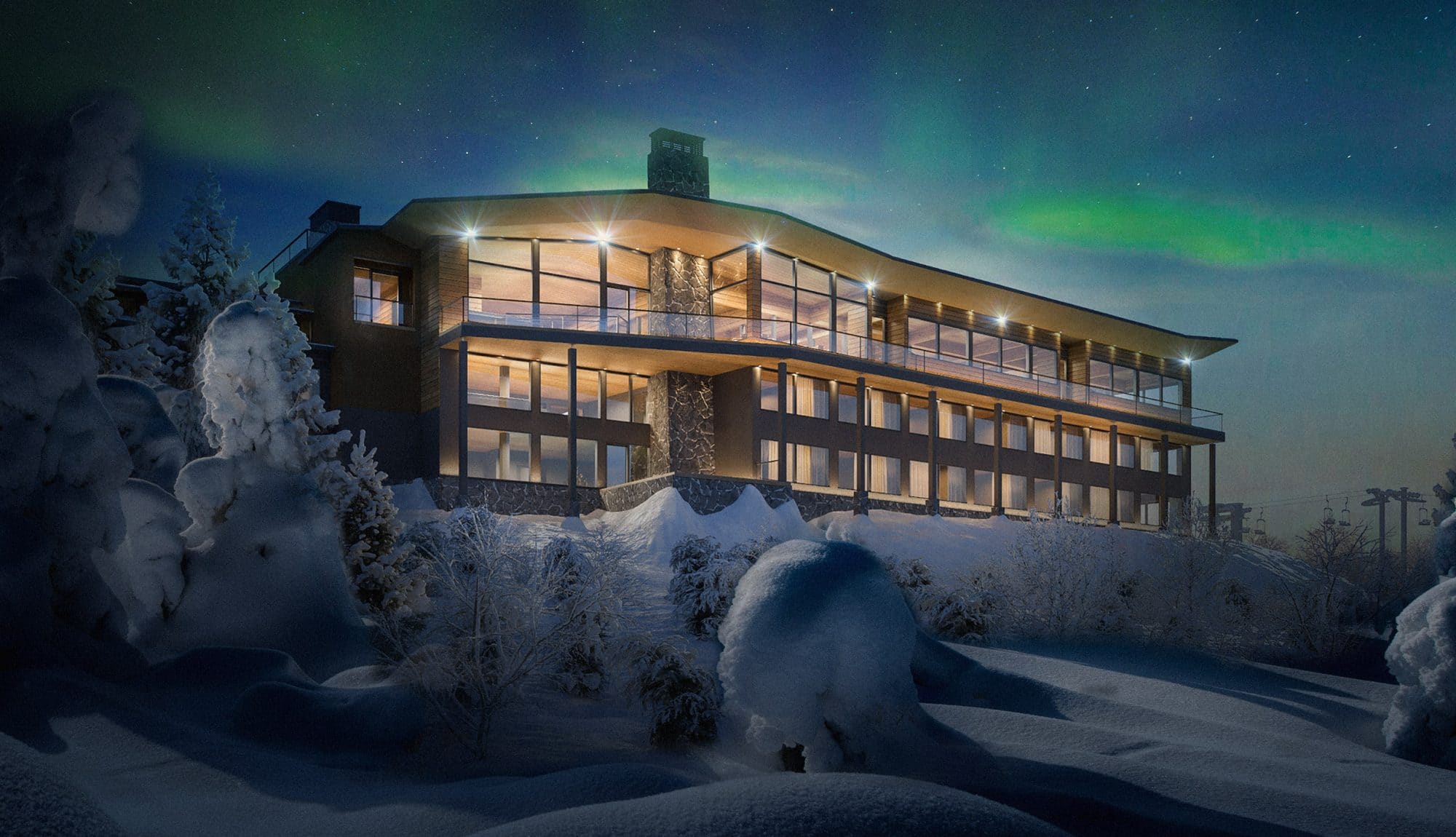 Hotel Iso-Syöte Restaurant Hilltop Ravintola Hilltop Aurora Borealis revontulet